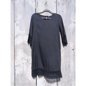 Rosemarine Italian Linen Coastal Mori Kei Crochet Lace Tunic Dress Women's S